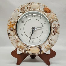 VTG Firstime Seashells Lucite Wall Clock Coastal Seaside Beach House Decor Gift