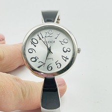 STUDIO TIME Watch Womens Quartz Hinged Cuff Bracelet Unique Dial Silver Tone