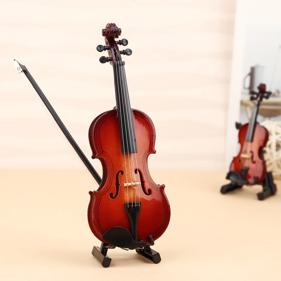 Colección de instrumentos musicales de madera mini violín con estuche pequeño pequeño Foto 3 de 4