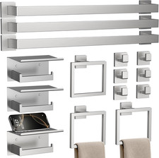 15-Piece Brushed Nickel Bathroom Accessories Set with Towel Bar  Hooks