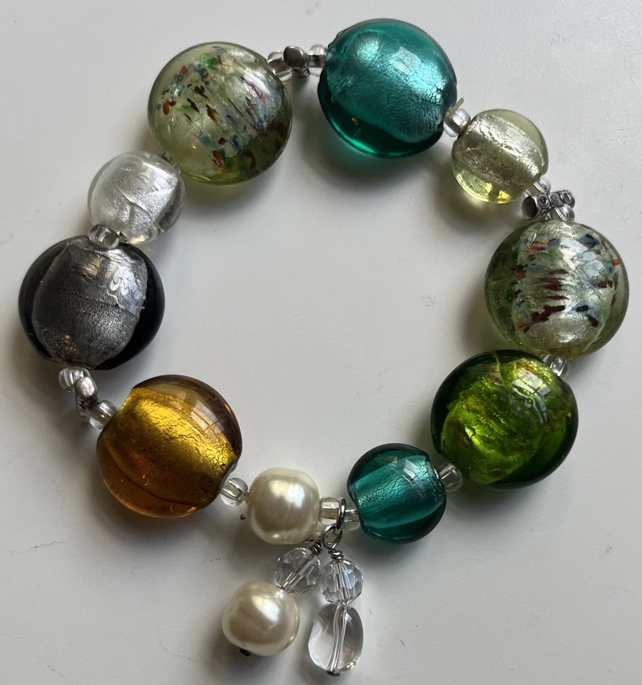 Pulsera de perlas de vidrio laminado SILPADA B1931 Sterling Stretch EXCELENTE ESTADO Foto 2 de 3