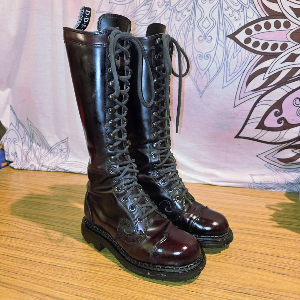 Botas de Moto de Combate John Fluevog Angel Talla 6 Oxblood Distressed Bien Amadas Patente Foto 2 de 4