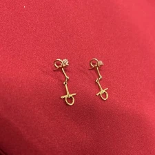Equestrian Full Cheek Snaffle Bit Gold Toned Dangle Drop Earrings