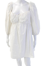 Reformation Womens Mini Shift Dress White Square Neck Long Sleeve Size 8