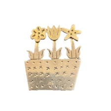 ARTIST SIGNED 925 STERLING SILVER AND BRASS PLANTER WITH FLOWERS BROOCH SKY