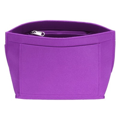 Purse Organizer Insert, Small Felt Handbag Organizer with Zipper, Purple
