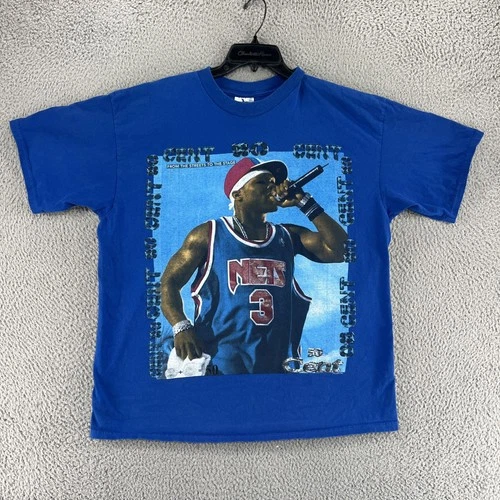 Vintage 50 Cent Yazbek Shirt Mens 2XL Blue Rap Hip Hop Graph Vintage vintage concert t-shirt, vintage, size XXL, single stitch, B+ condition