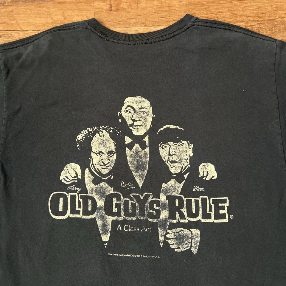 Camiseta grande Old Guys Rule The Three Stooges A Class Act negra delantera y trasera Foto 2 de 4