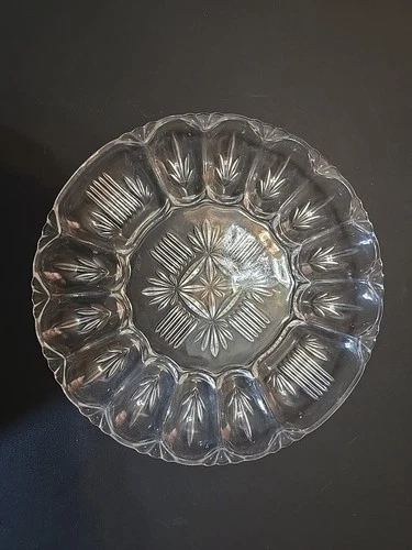 Vintage Duncan & Miller Sandwich Glass 11.75" Deviled Egg Plate Clear Depression