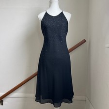 Y2K black beaded women's doll dress whimsigoth dark romance sparkly Midi Size 8