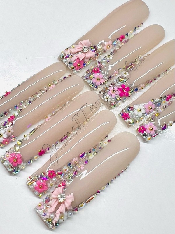 FRENCH SPRING JEWELS  - CUSTOM XXXL SQUARE GEL PRESS ON NAILS ❤️❤️