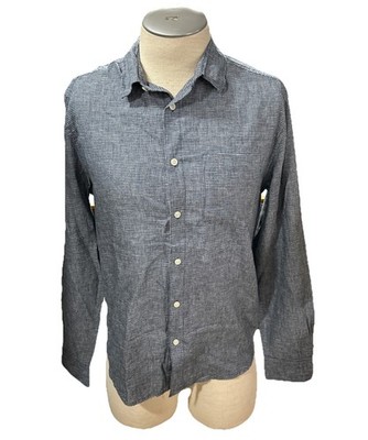 Goodfellow Button Down Shirt Mens Small Blue Plaid Linen Blend