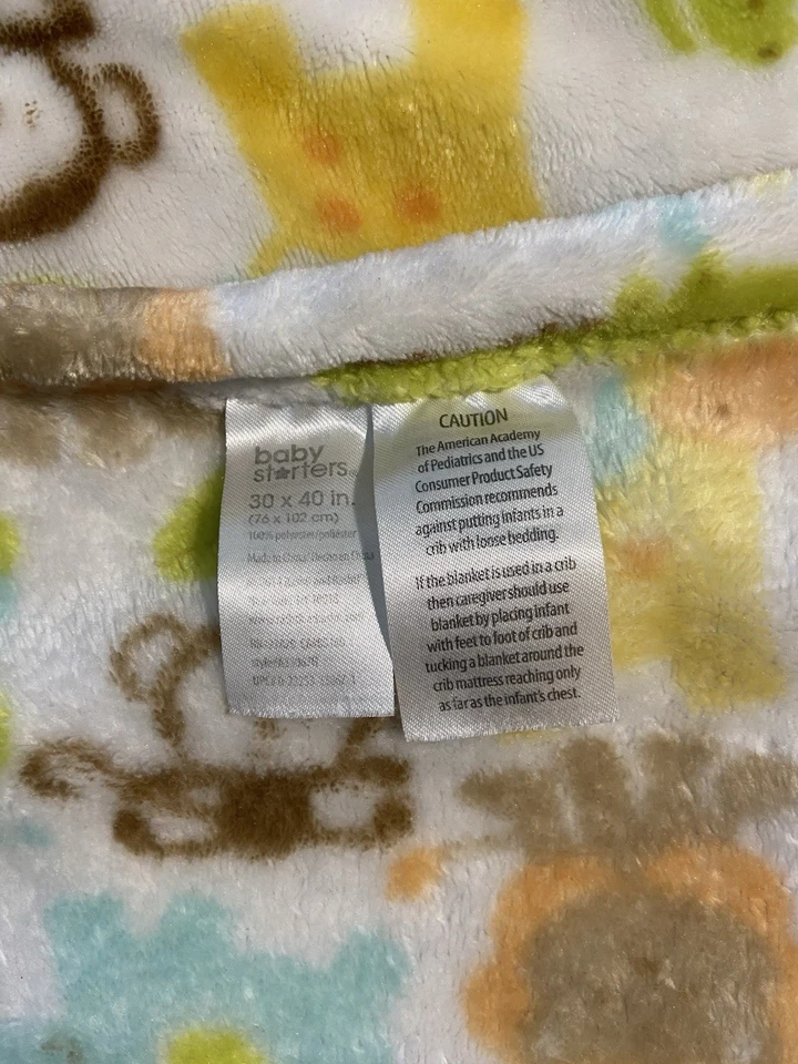 Baby Starters Safari Aqua 绿色动物猴子狮子大象鳄鱼毛毯 — 第 3/3 张图片