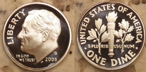 2008 S DCAM PROOF SILVER Roosevelt Dime! 90% Silver US Coin 498