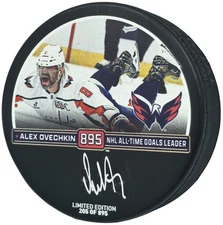 SALE! Alex Ovechkin Auto Capitals Record Breaking Goal Logo Puck /895 Fanatics