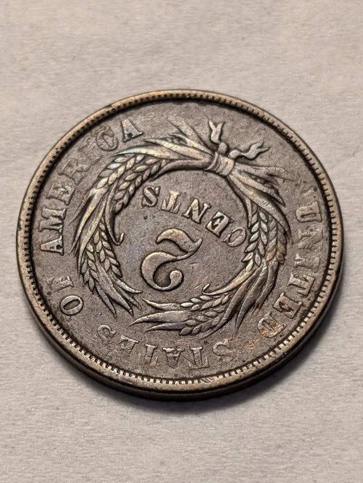 1864 Major Die Rotation Error 2 Cent Piece - Image 3 of 4