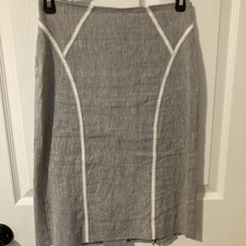 Bebe Gray Pencil Skirt Sz 2 White Flux Leather Trim Design Kick Pleats Back City