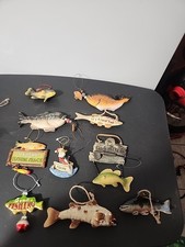 Set of 10 Christmas Tree Ornaments: Fishing Fish Themed