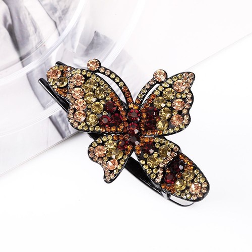 Double Flower Butterfly Hair Claws - Rhinestone Crystal Women Headwear Accessory - Picture 27 of 53