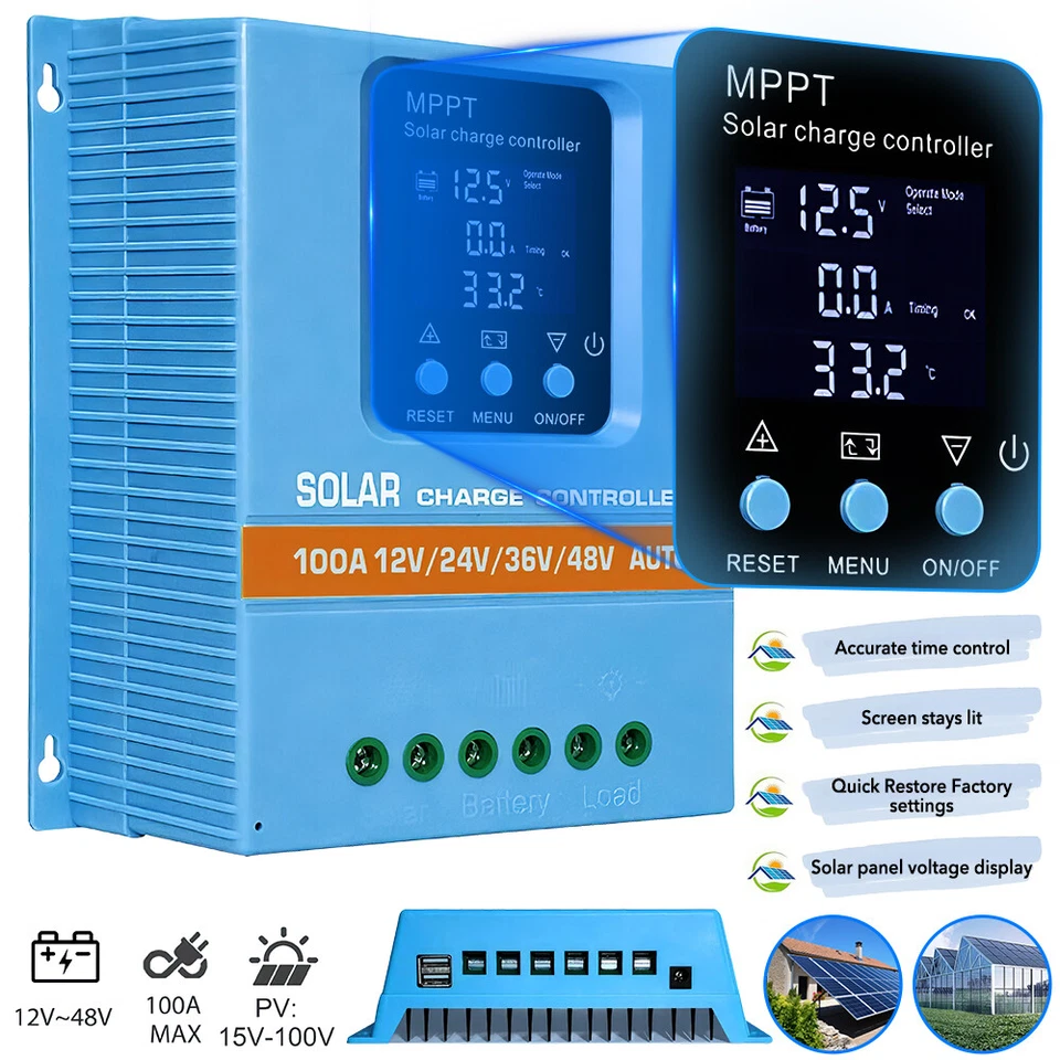 60-100A  12V-48V MPPT Solar Ladegerät Controller Smart  Batterieregler 2 USB LCD - Bild 2 von 4