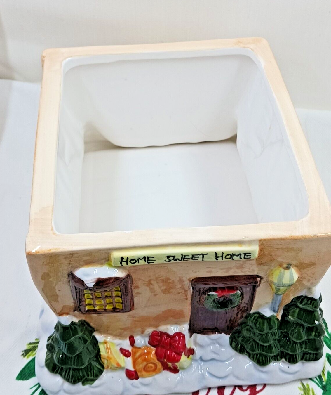 Corning Factory Store Ceramic Christmas House Cookie Jar Up on the Roof