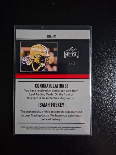 2024 Hoja Metal Naranja Mojo 1991 Retro Automático SSP #91A-IF1 ISAIAH FOSKEY #'D 2/3 - Imagen 2 de 2