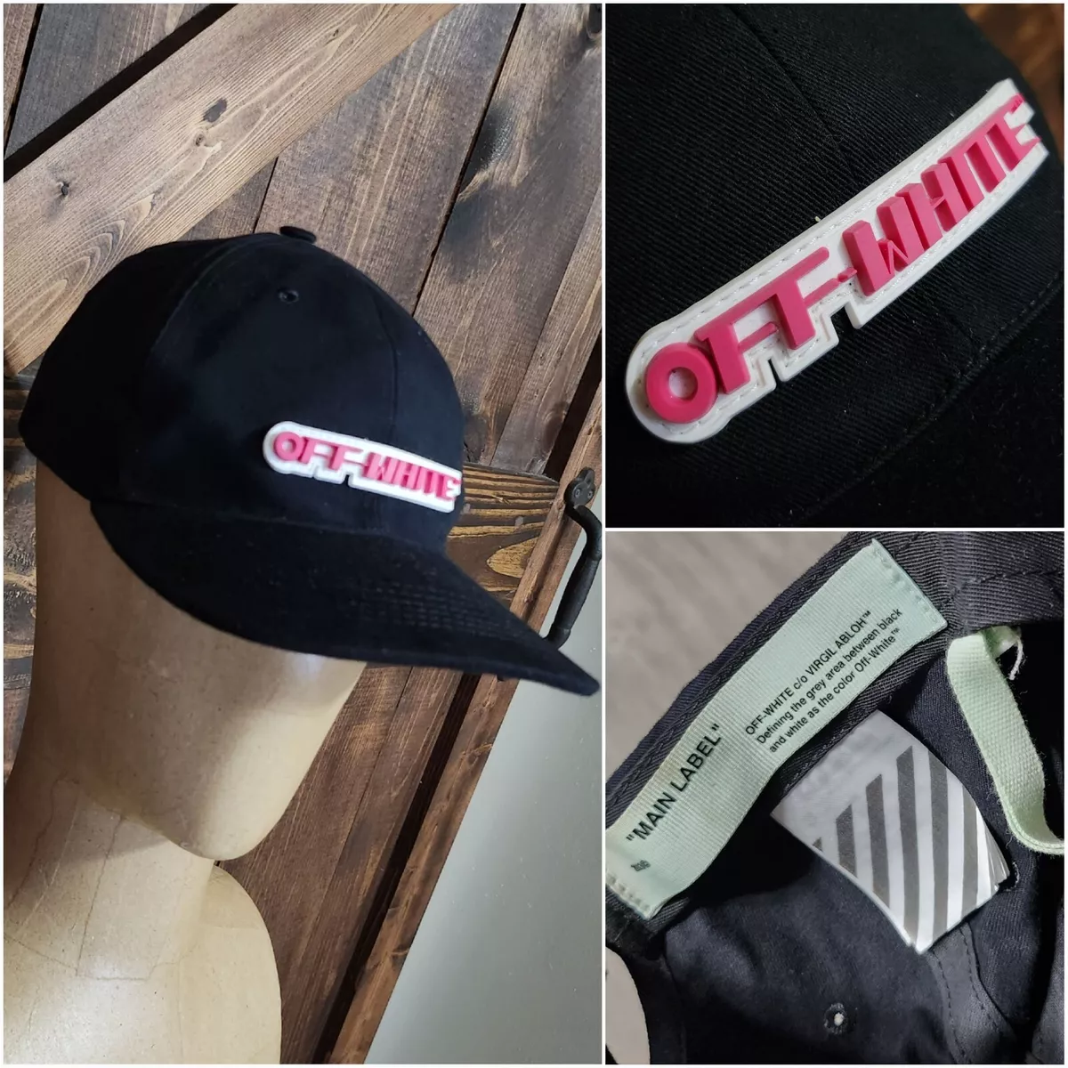 NEW RARE Off White Virgil Abloh Rubber Logo Black Cap Main Label Authentic  O/S