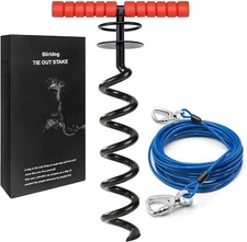 Heavy Duty 30FT Dog Tie Out Cable and Stake for Large Dogs, Dog Tie Out Stake