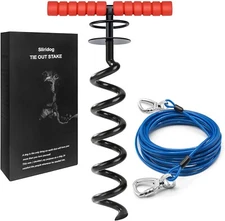 Heavy Duty 30FT Dog Tie Out Cable and Stake for Large Dogs, Dog Tie Out Stake