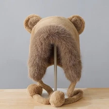 Women Winter Faux Fur Beanie Hat Cute Bear Ear Flap Warm Pom Snow Fluffy