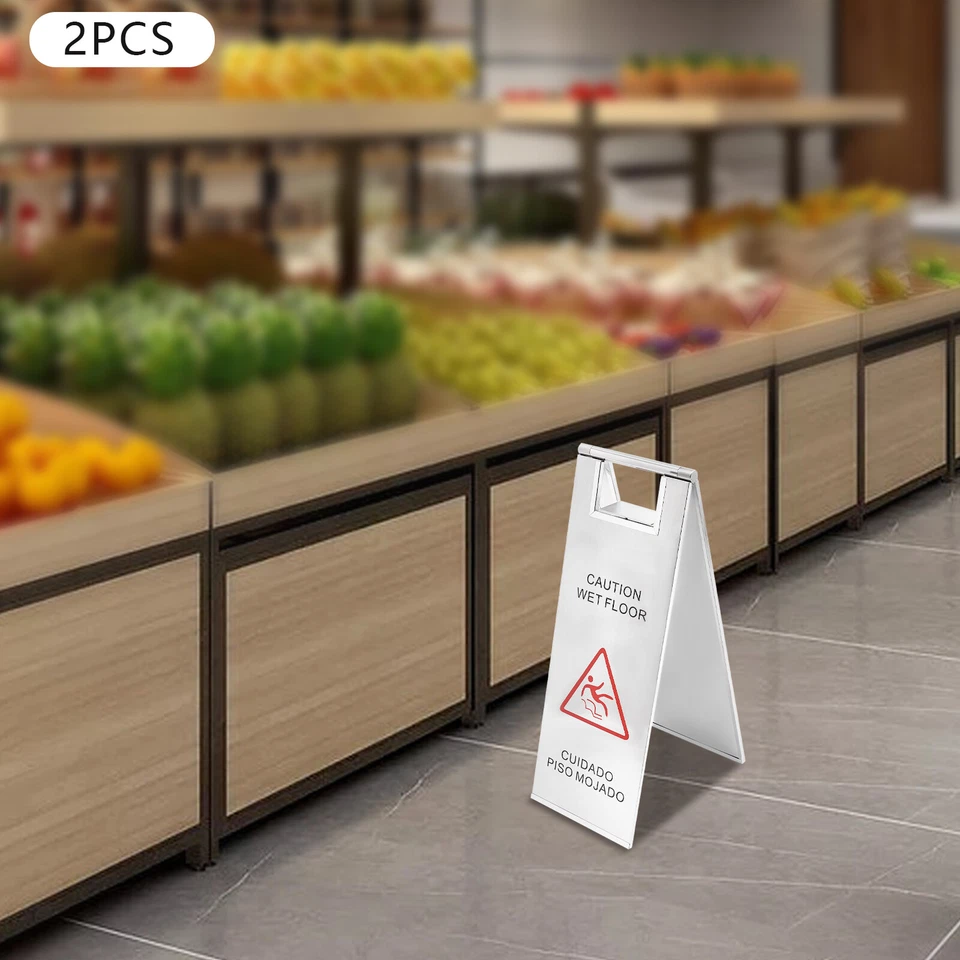 Letrero de piso mojado de acero inoxidable de 2 piezas, letrero de piso mojado de precaución, letrero de advertencia de seguridad Foto 4 de 4