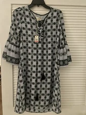 Max Studio blue grey long SleeveDress Women's Crepe polyester Dress sz Xs NWT