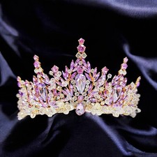Purple Crystal Tiara, Handmade Bead Tiara, Gold Beads Headpiece, Victorian Crown