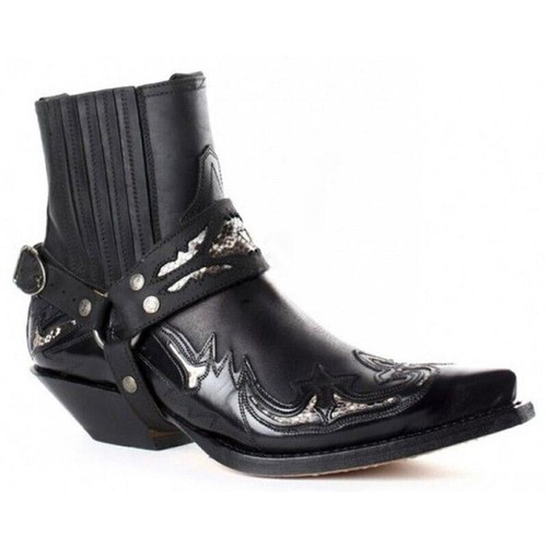 Stivali Chelsea da uomo retrò a punta in pelle pu cinturino fibbia scarpe equitazione western - Foto 7 di 10