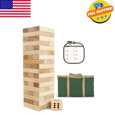 Giant Tumble Tower Stack from 2Ft to Over 4.2Ft , 54 PCS Pine Wooden Stacking