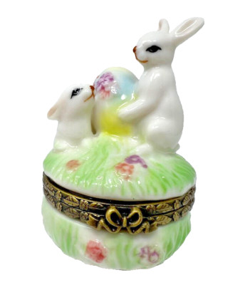 Easter Bunny Rabbit With Egg Trinket Box Figurine