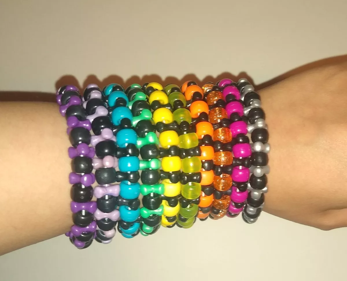 15 Mystery Black Tri-bead Kandi Bracelets- RAVE-PLUR- EDC-EDM-FESTIVAL