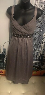 Esprit Cocoa Chiffon Empire Waist Embellished Pin Tucked Cocktail Dress Sz 8 NEW