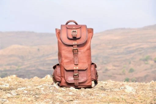 Genuine Leather 20" High Back Pack Rucksack Travel Bag For Men's and Women's