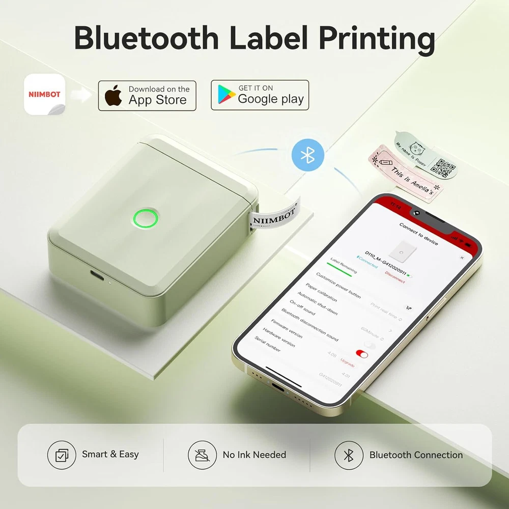 NIIMBOT D110-M Portable Bluetooth Label Maker Machine with Tape