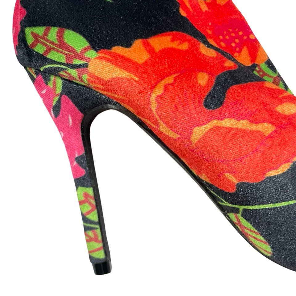 CAPE ROBBIN Botas Negro Rojo Flores Sobre la Rodilla Tacones Tela Terciopelo Talla 6 M Foto 4 de 4