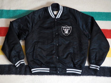 VTG 80s Chalkline NFL Oakland Vegas Raiders Patch Black Satin Snap Jacket Mens L