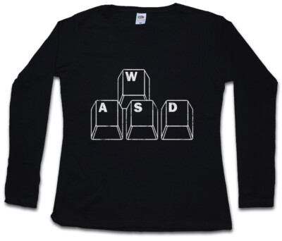 WASD DAMEN LANGARM T-SHIRT Fun Gamer Games computer science Shooter Keyboard