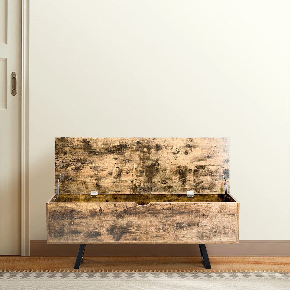 Rustic Wooden Shoe Bench Storage Ottoman Chest Box Trunk Cabinets Home Organiser - Image 3 of 4