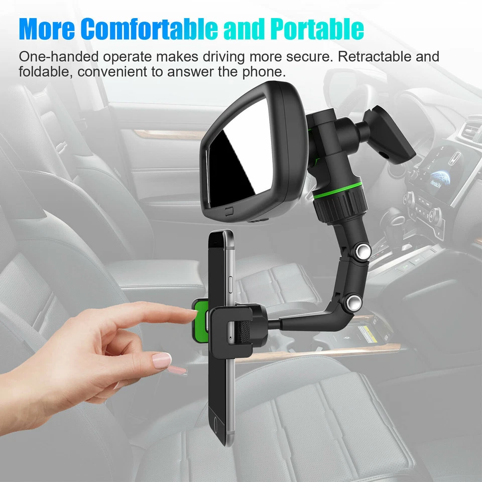 Adjustable 360 Rotation Phone Holder Car Rearview Mirror Multifunction Mount US - Image 3 of 4