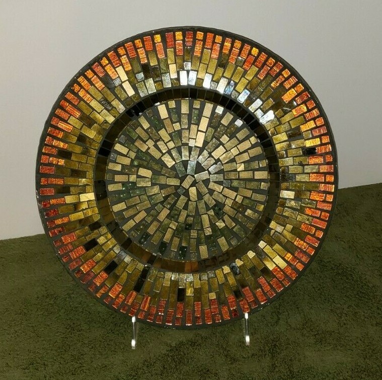 13" Mosaic Platter with shades of Red & gold Glass Tiles eBay