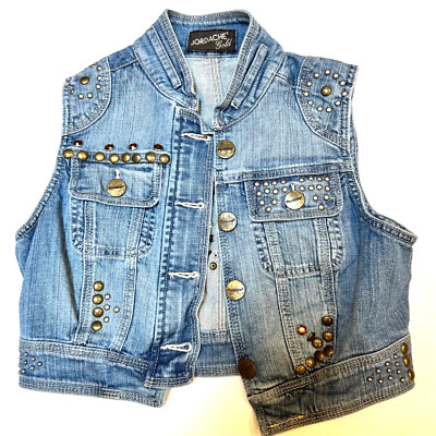 Jordache Gold Sz M Vintage 80s Denim Blue Jean Vest Cropped Studs