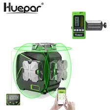 HUEPAR LCD Display 3D Cross Line Laser Level Bluetooth Remote Control + Receiver