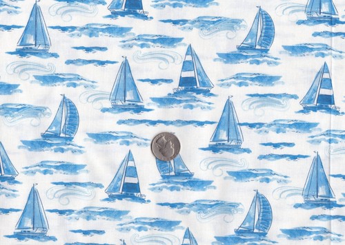Scrap/Remnant of Fabric 9X21 for Crafts, Quilting, Blue Boats