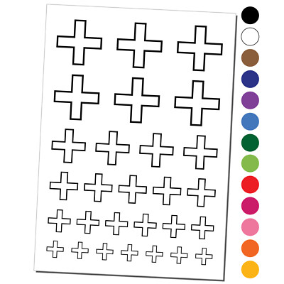 Plus Sign Outline Temporary Tattoo Water Resistant Fake Body Art Set Collection